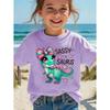 Girls' Kawaii Cartoon Dinosaur Graphic T-Shirt Cute Pink Bow Hearts Print T-Shirt Kids Short Sleeve Tee Y2k Children's Clothing