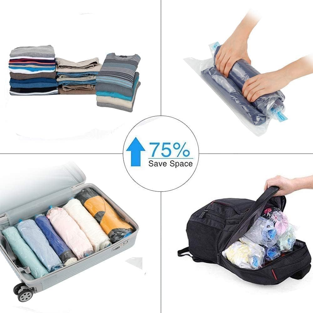 Multiple Sizes Vacuum Storage Bags Hand Roll Durable Space Saver Bags For Clothes Clothing Travel Accessories Suitcase Organizer