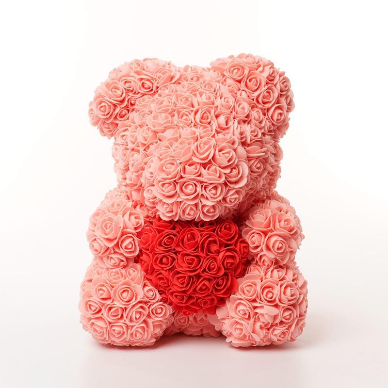 Fiore di schiuma da 40 cm PE Orso di rosa che tiene l'orso del cuore Qixi Regalo di compleanno di San Valentino