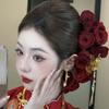 Sweet Rose Hair Forks Chinese Style Bride Flower Side Clips Golden Phoenix Hairpin  Women