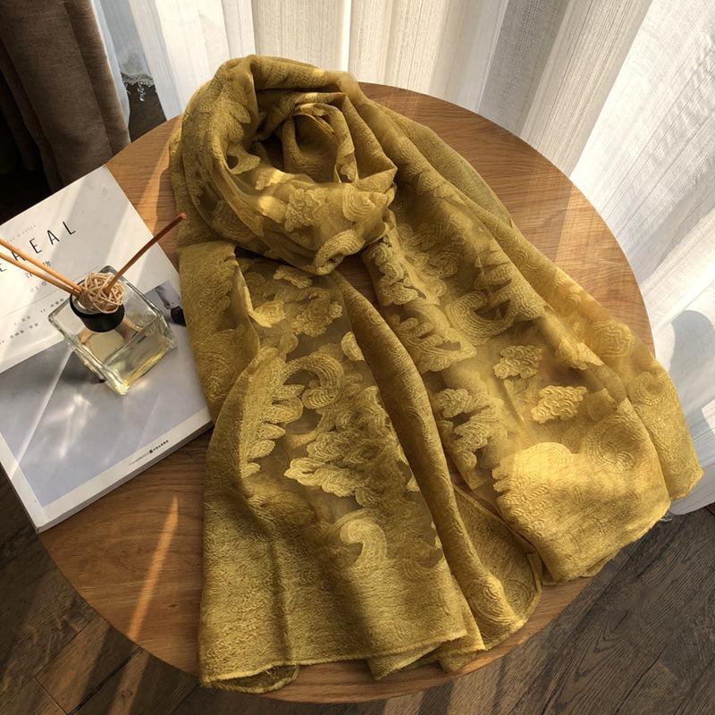 Spring/Summer New Simulated Silk Stain Dyeing Cutting Flower Thin Scarf Sunscreen Shawl