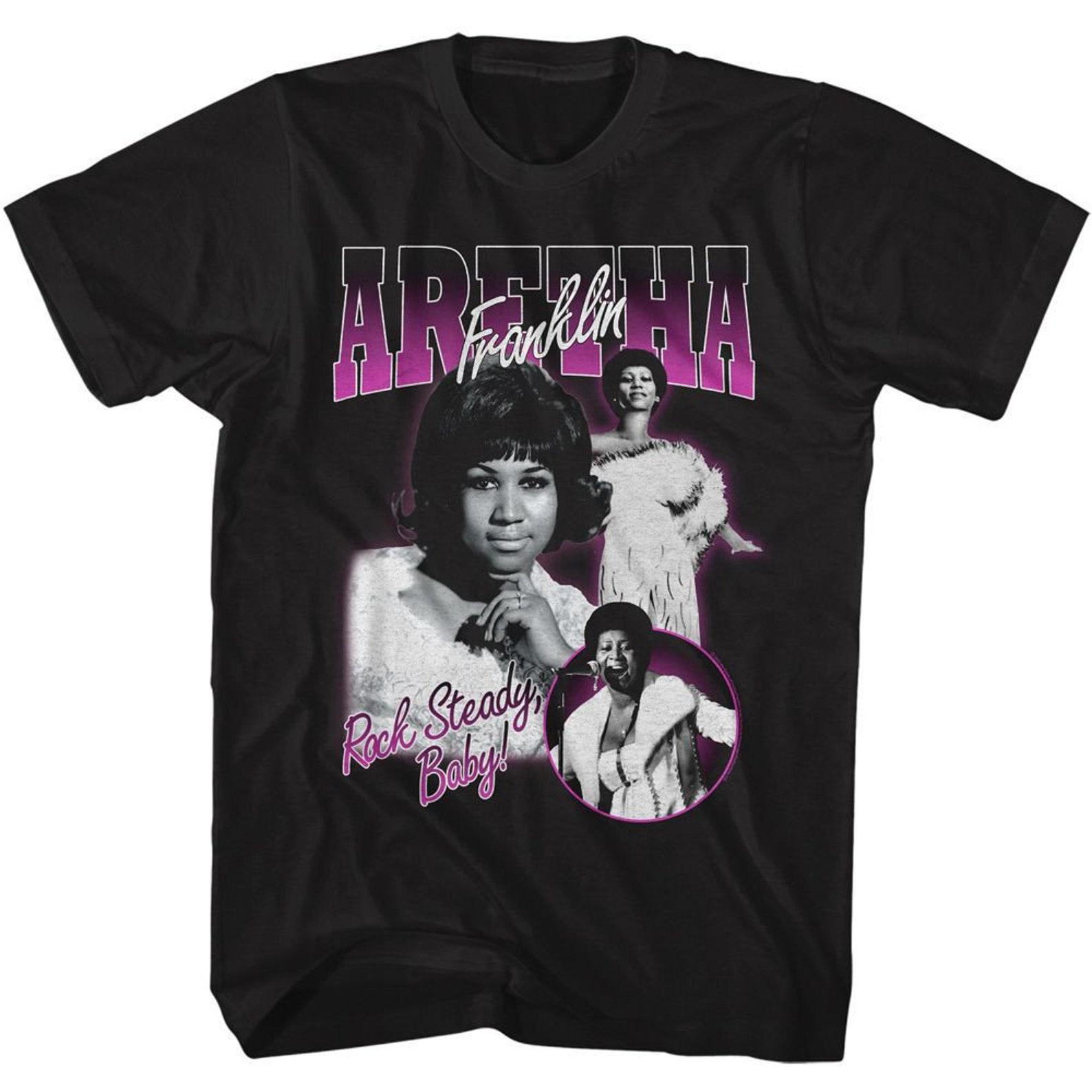 Aretha Franklin Rock Steady Baby Collage Black Adult T-Shirt S
