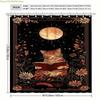 1pc Elegant Cat Reading Book Shower Curtain - Black & Golden Artistic Bathroom Decor with Tabby Cat, Moon & Stars Floral Patte