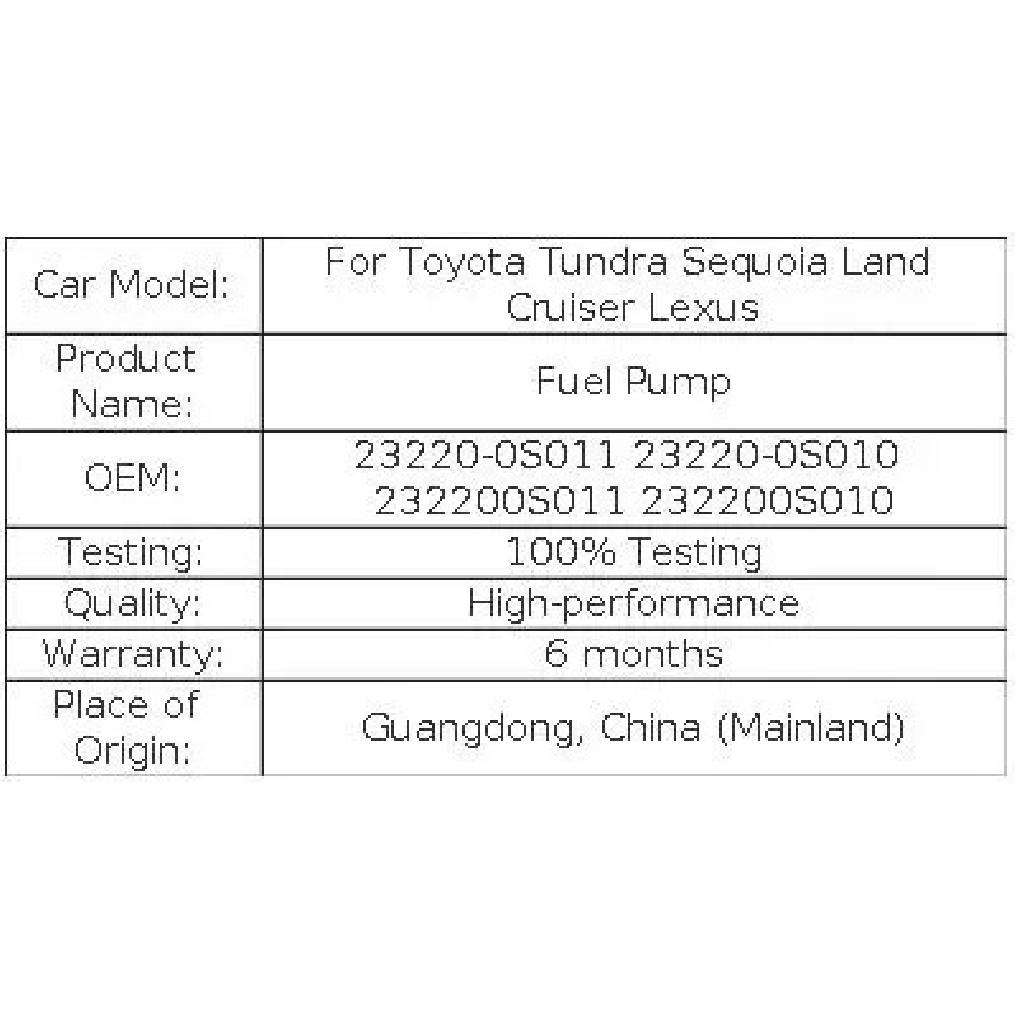 JH Fuel Pump For Toyota Tundra Sequoia Land Cruiser Lexus LX 23220-0S011 23220-0S010 232200S011 232200S010