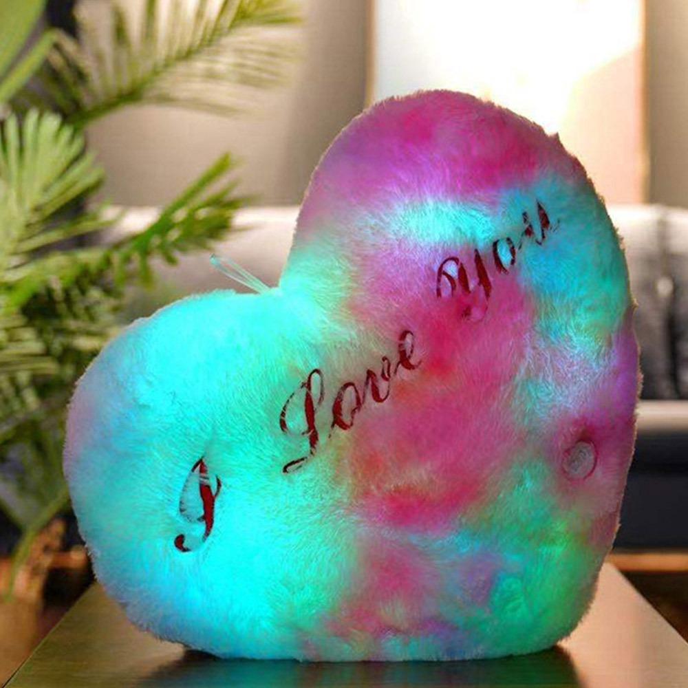 I LOVE U Heart Plush Pillow PP Cotton Stuffed Back Cushion Led Light Heart Pillow  Home Decorative
