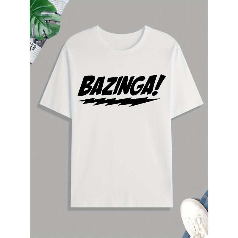 

European size Bazinga Print T Shirt, Tees For Men, Casual Short Sleeve Tshirt For Summer Spring Fall, Tops As Gifts for Men S белый