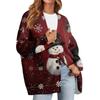 Women's Fashion Long Sleeve Christmas Print V-Neck Button Loose Cardigan Top