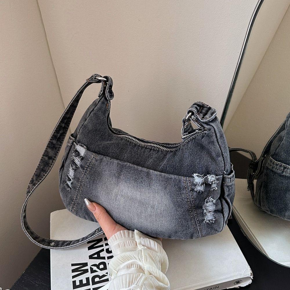 Temperament Casual Cowboy Dumpling Bag American Style Adjustable Strap Denim Tote Bag Harajuku Retro Handbag Daily