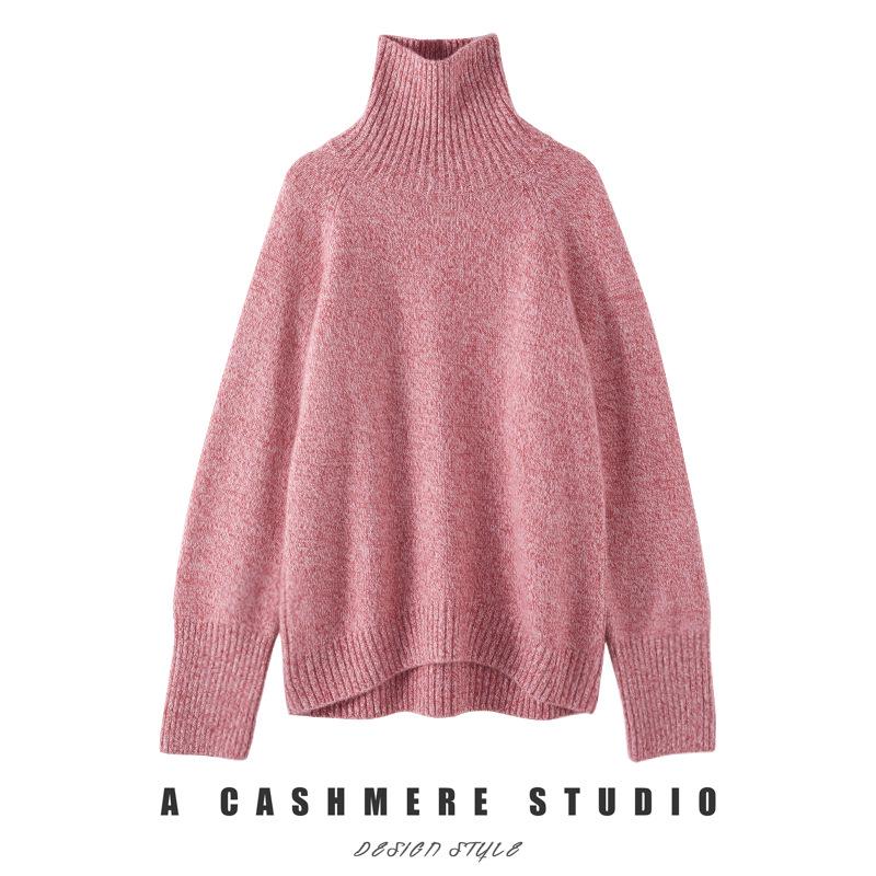 Women's Autumn/Winter High Neck Patterned Cashmere Raglan Sweater