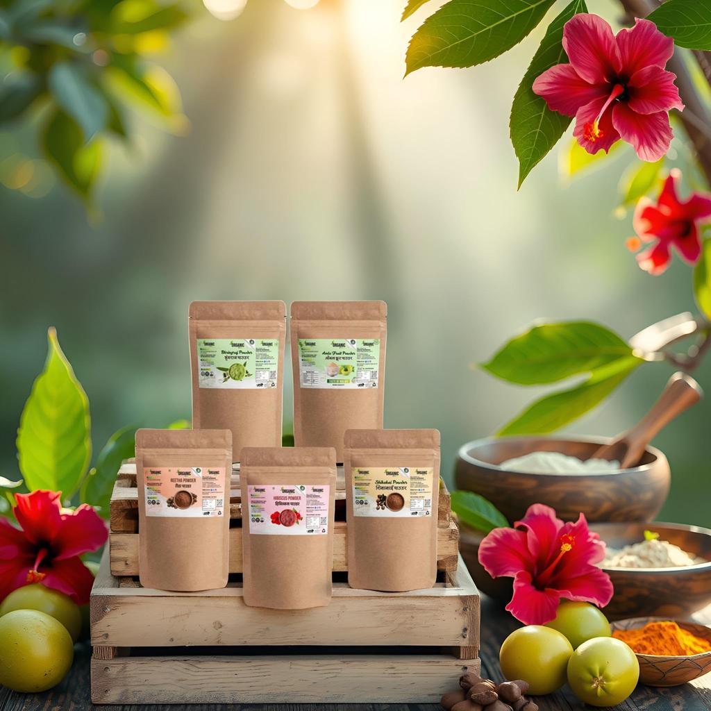 Poudre Bio Anand Amla Reetha Shikakai, Bhringraj et Hibiscus pour Cheveux (Lot de 5, 75g chacun, Total 375 grammes)
