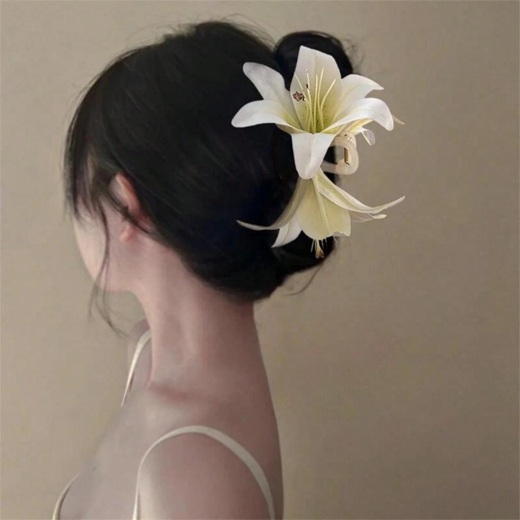 Atmosphere Simulation Lily Flower Hair Clip Beautiful High End Feeling Back Head Hair Bun Shark Hair Clip Headband Accessory New
