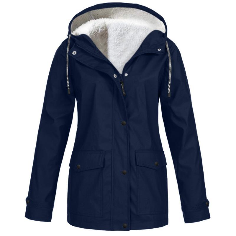 2026 Winter New Slim-fit Hardshell Jacket with Fleece Thickened Warm Women's Windproof Solid Color Coat