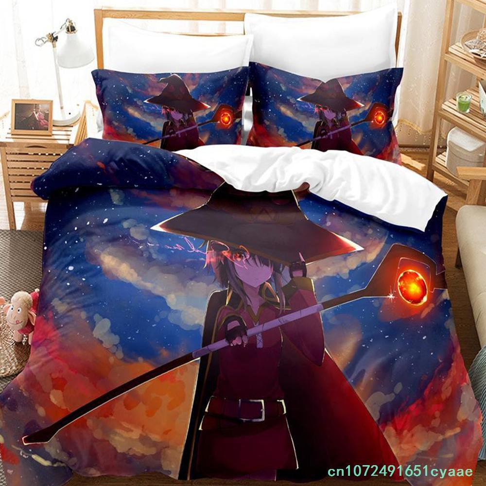 KonoSuba Bedding Set Single Twin Full Queen King Size Bed Set Adult Kid Bedroom Duvetcover Sets Anime Parure De Lit Bed