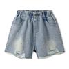 Rolanko Jeans-Shorts für Kinder, Mädchen-Jeans, Elastischer Bund, Lässig, für die Schule und den Alltag, Used-Look Blau, Größe 170