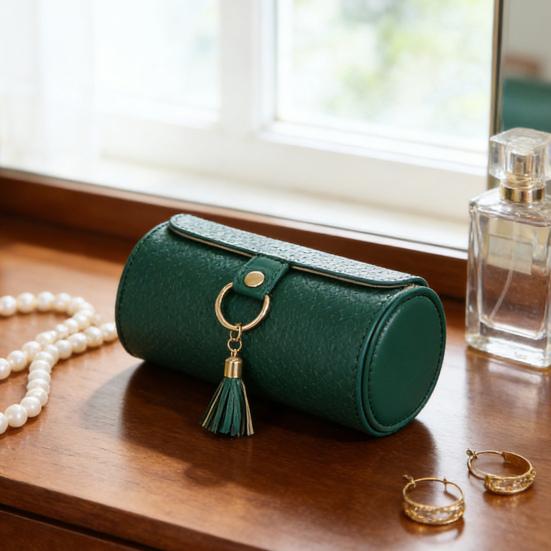 Tiered Travel Jewelry Case Faux Leather Jewelry Storage Roll Box with 3 Compartments Portable Jewelry Organizer for Necklaces Rings Earrings Bracelets