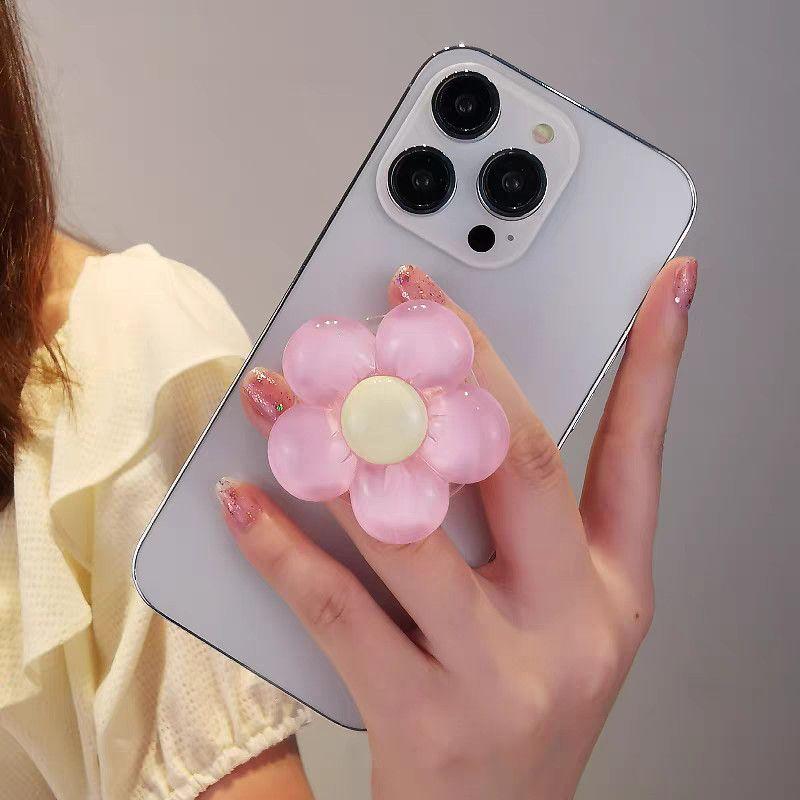 Creative Rainbow Flower Phone Stand, Air-Cushioned, Foldable, Hands-Free pink petals