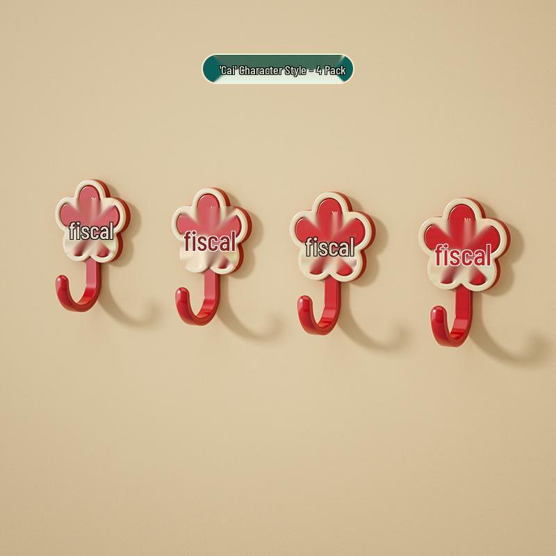 Red Festive New Year Wealth & Prosperity Adhesive Door Hook for Housewarming, No-Drill Installation