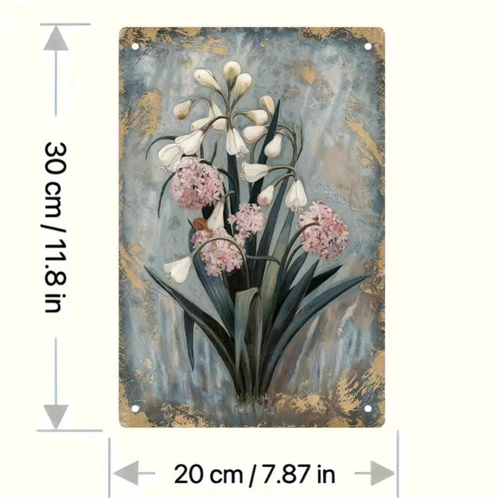Vintage Iron Wall Art: Pink Rhododendron & White Lily Rustic Floral Decor for Home, Kitchen, Bathroom, Cafe, Garage
