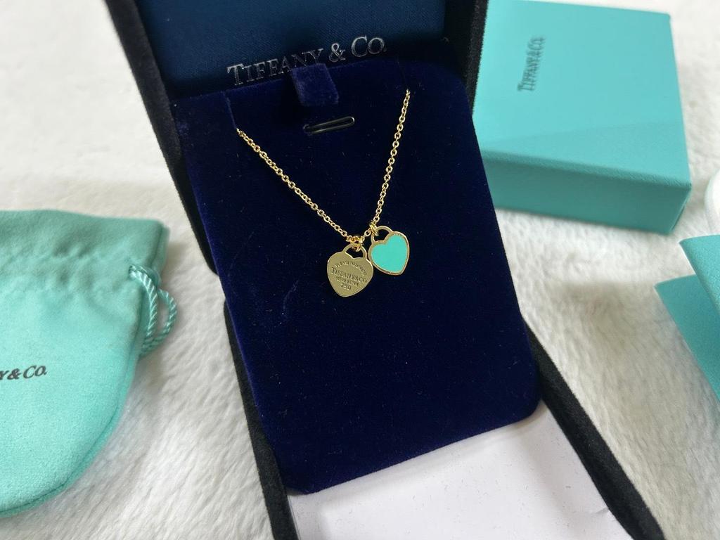 Collar con Colgante de Corazón de Plata de Ley 925 para Mujer Familia T con Diamantes y Esmalte, Cadena Clavicular Azul Clásico, Colgante para Mejor Amiga