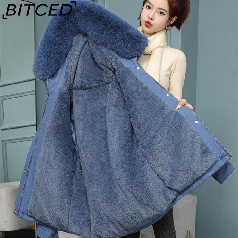 BITCED Women's Fleece-Lined Thickened Puffer Coat - Short Winter Style with Large Fur Collar, Slim-Fit and Flattering Cotton-Blend Outerwear