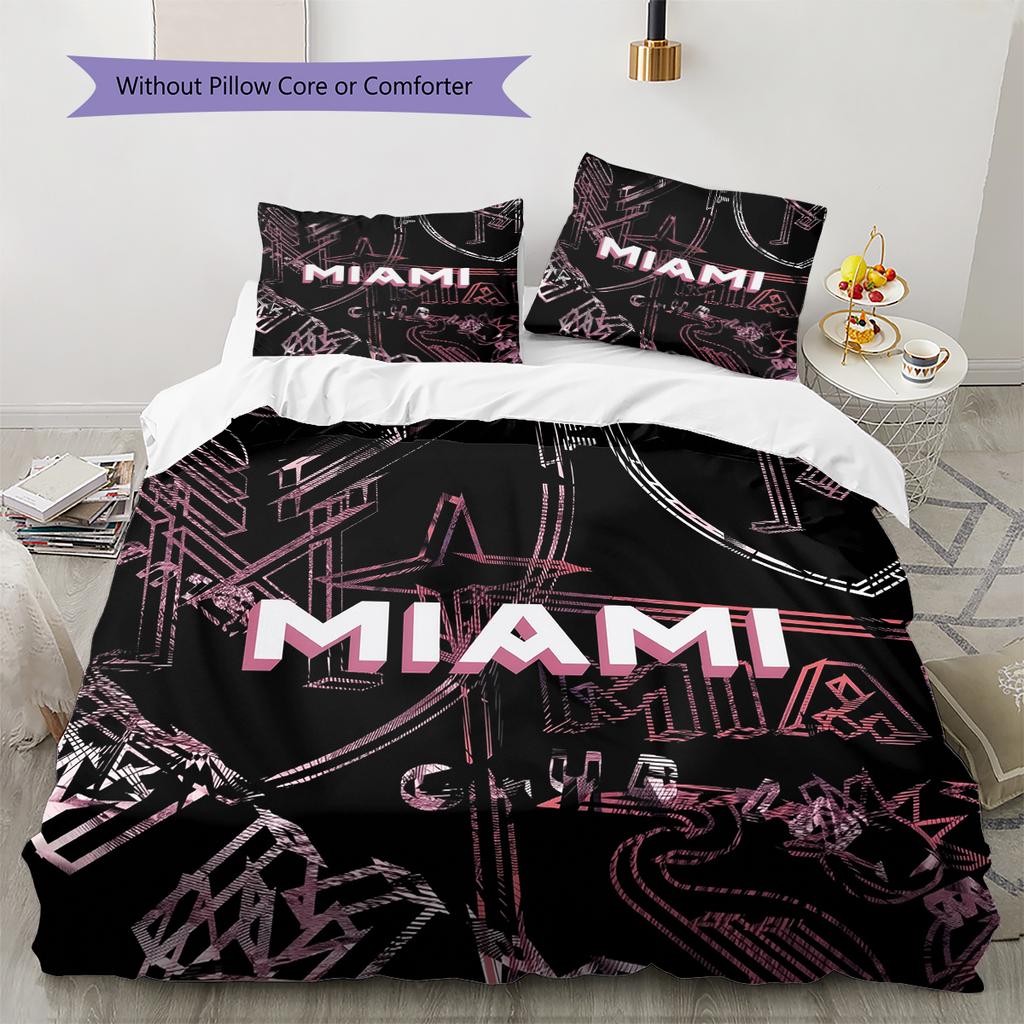 Miami CF Muster Bettwäsche Heimdekoration Geburtstag & Festival Geschenk (1 Bettbezug + 2 Kissenbezüge, ohne Füllung)