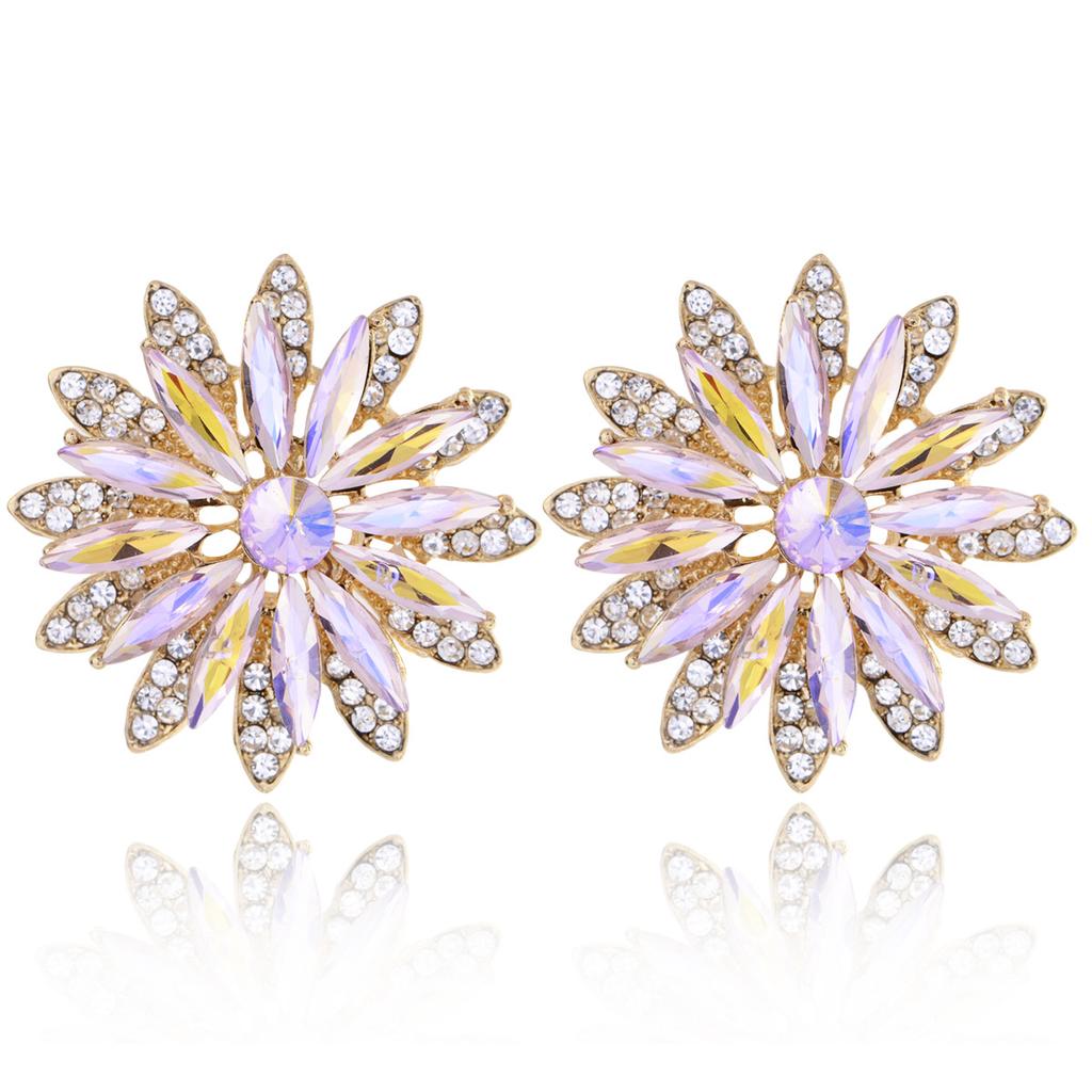 Luxury Rhinestone Flower Earrings Fashionable Exaggerated Studs Niche Design Elegant Party Jewelry For Women