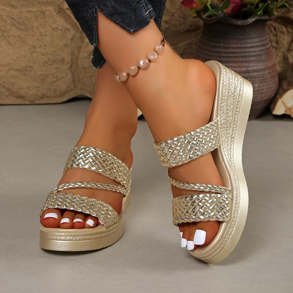 Sandalias de cuña para mujer Verano Mujer Slip on Tacón alto Moda Zapatos de mujer Cómodos Flor Exterior Sandalias de plataforma