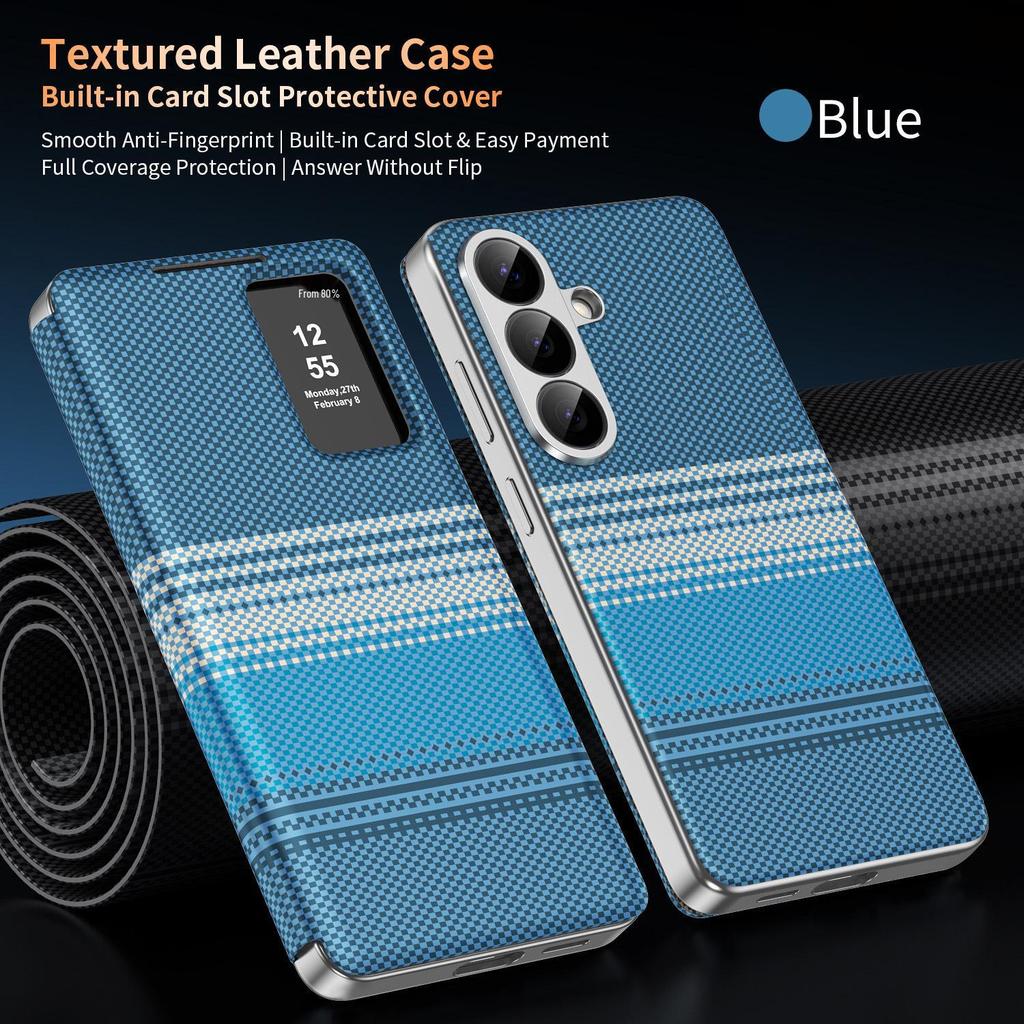 Samsung Galaxy A57 Leather Flip Case with Smart Window & Card Slot, Iridescent & Anti-Fall Design.