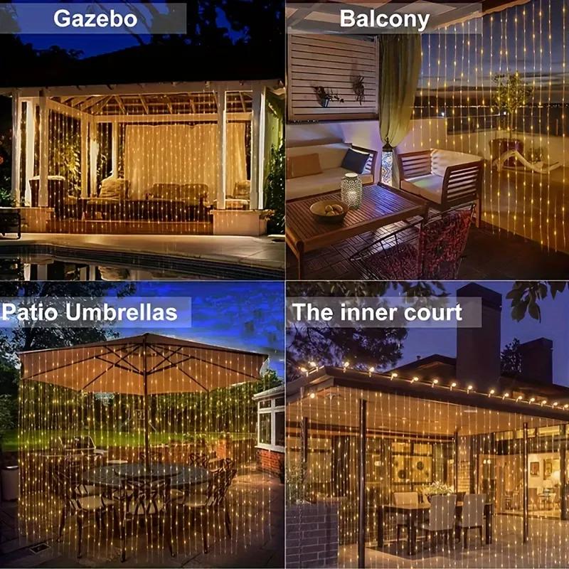 LED Solar Curtain Lights 8 Lighting Modes Fairy Tale Copper Wire for Christmas Weddings Home Garden Outdoor String Lights Decor