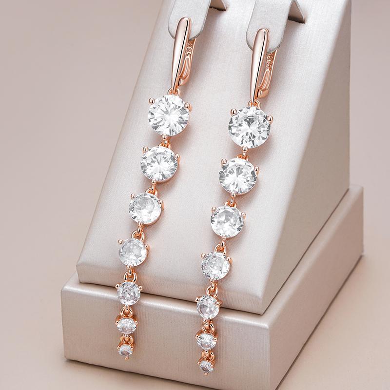 Sparkling White Natural Zircon Long Dangle Earrings For Women Fashion  Rose Gold Color Party Accessories Daily Jewelry
