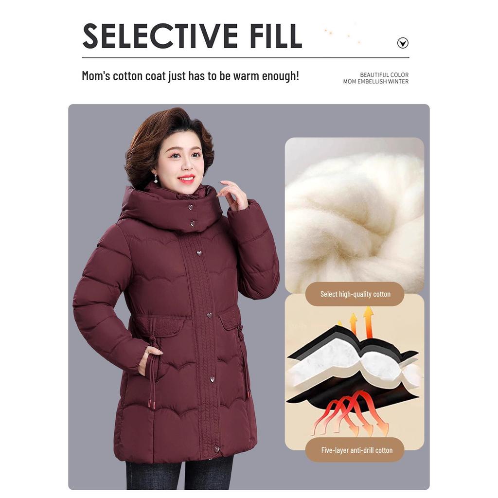 2025 Mid-Length Cotton Padded Jacket: Warm Winter Coat for Middle-Aged & Elderly Women