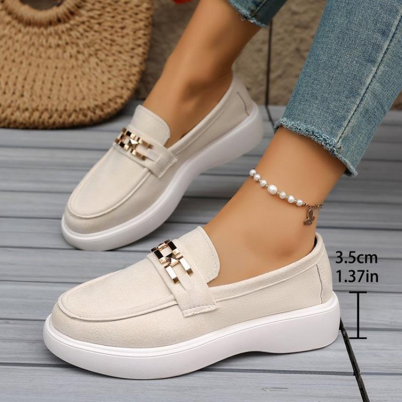Women's Fashi Faux Suede Loafers Metal Buckle Slip Thick Sole Platform Sneakers Casual Comfort Daily Walking Shoes Lady