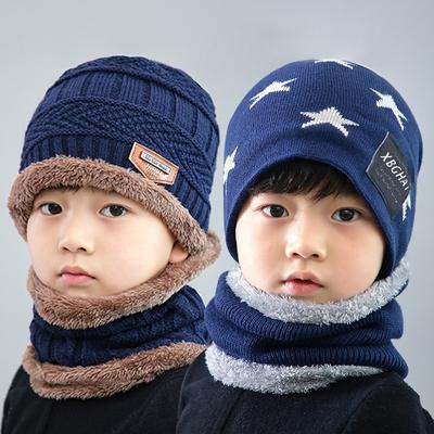 Thickened Woolen Cap Children Fleece-lined Winter Warm Hat Scarf Two-Piece Set
