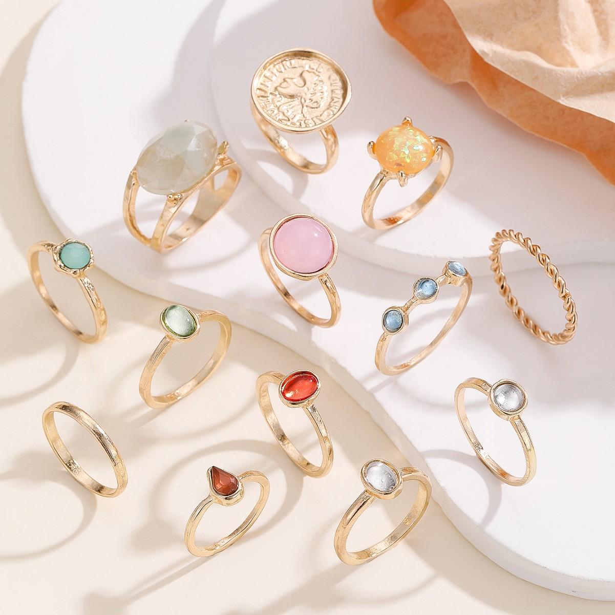

Elegant Pearl Ring Set: 13-Piece Adjustable Index Finger Rings for Women with Unique, Luxurious Designs золотой