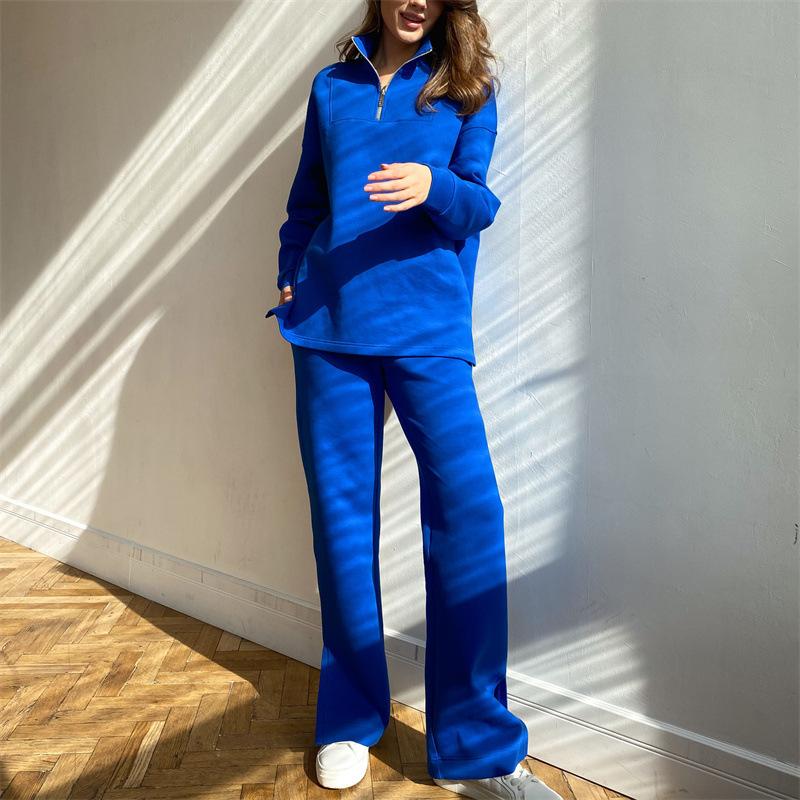 

Осенне-зимний женский однотонный свободный свитер на молнии с длинным рукавом, брюки, костюм из двух предметов L