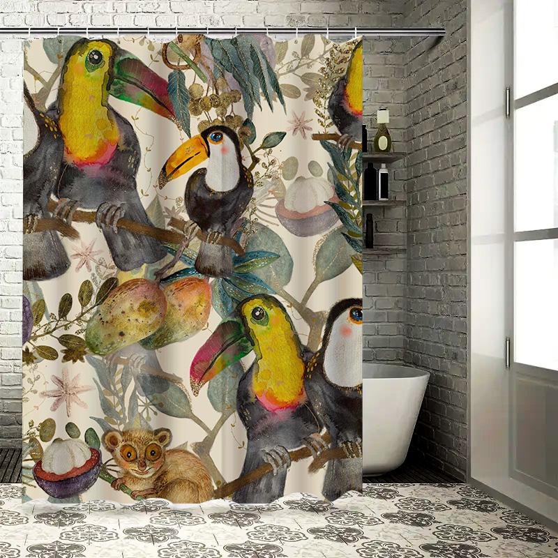 Watercolor Toucan Birds Animal Print Bathroom Shower Curtain Decorative Fabric Home Decoration Waterproof Washable