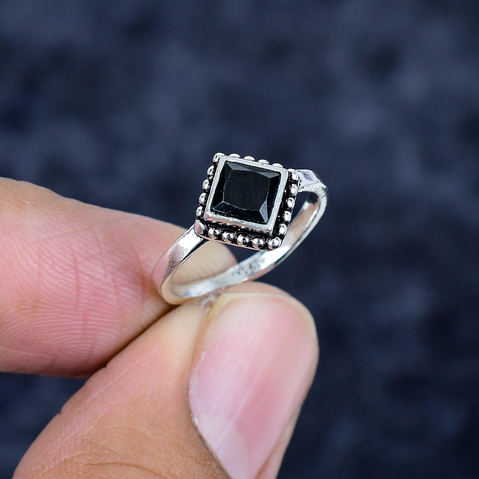 

Black Spinel Gemstone Handmade 925 Sterling Silver Jewelry Ring Size 4 MM-3453