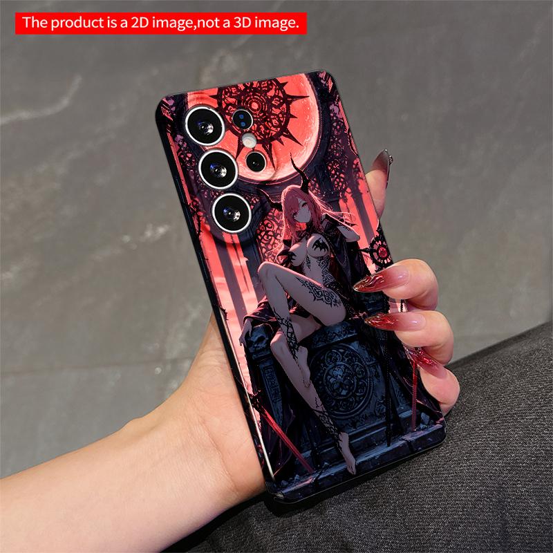 2DFlat Samsung phone case Pink-Haired Demon Queen on Throne Under Crimson Moon Applicable to Galaxy S22 S23 S24 S25ULTRA S26 A12 A13 A14 A15 A16