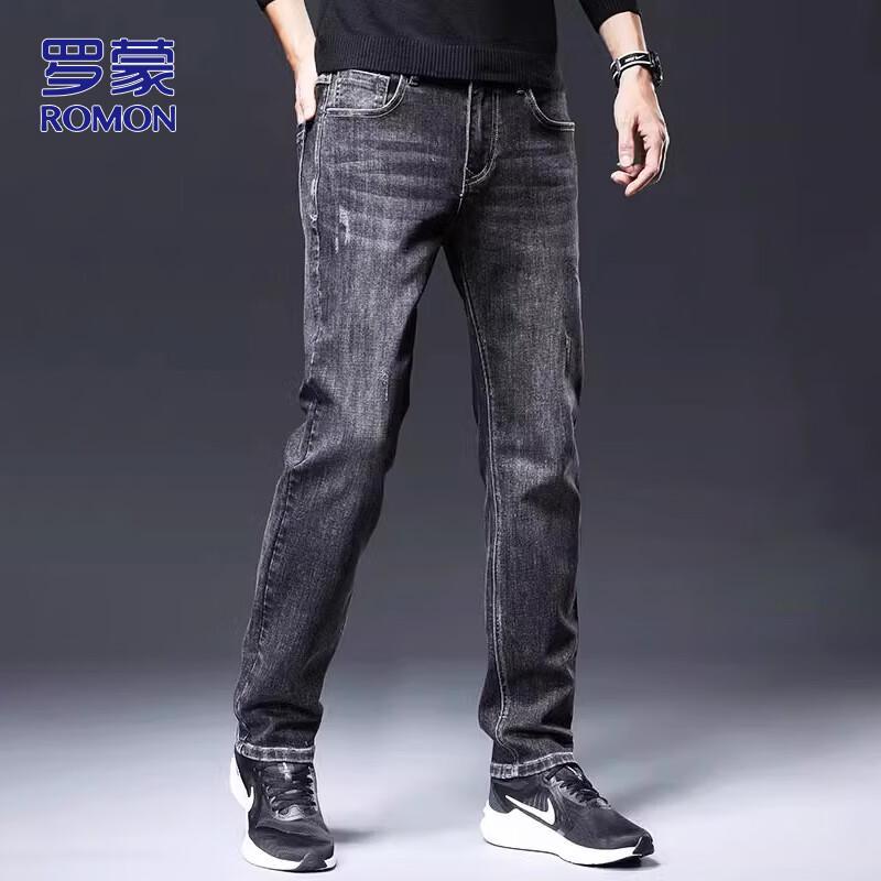 ROMON Men's Autumn/Winter Casual Loose Straight-Leg Stretch Jeans