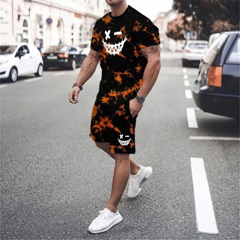 Men's Summer 3D Funny Expression Printed Casual Suit Fashionable Comfortable Loose Sport Wear