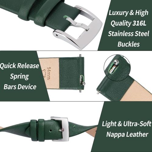 OTTOODY Genuine Leather Watch Band, 12mm, 14mm, 16mm, 18mm, 20mm, 22mm, Elegant & Ultra-Soft Calf Leather Watch Replacement Band for Watches and Smart
