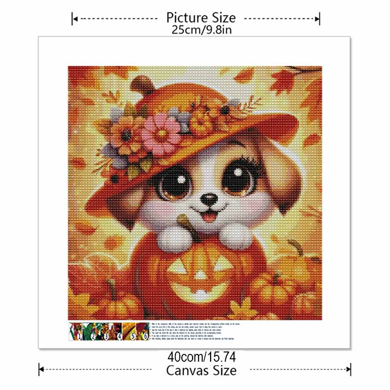 DIY Full Drill Diamond Painting Canvas Cute Puppy In Pumpkin Pattern Creative Craft Kit for Modern Home Decor and Wall Art Gift