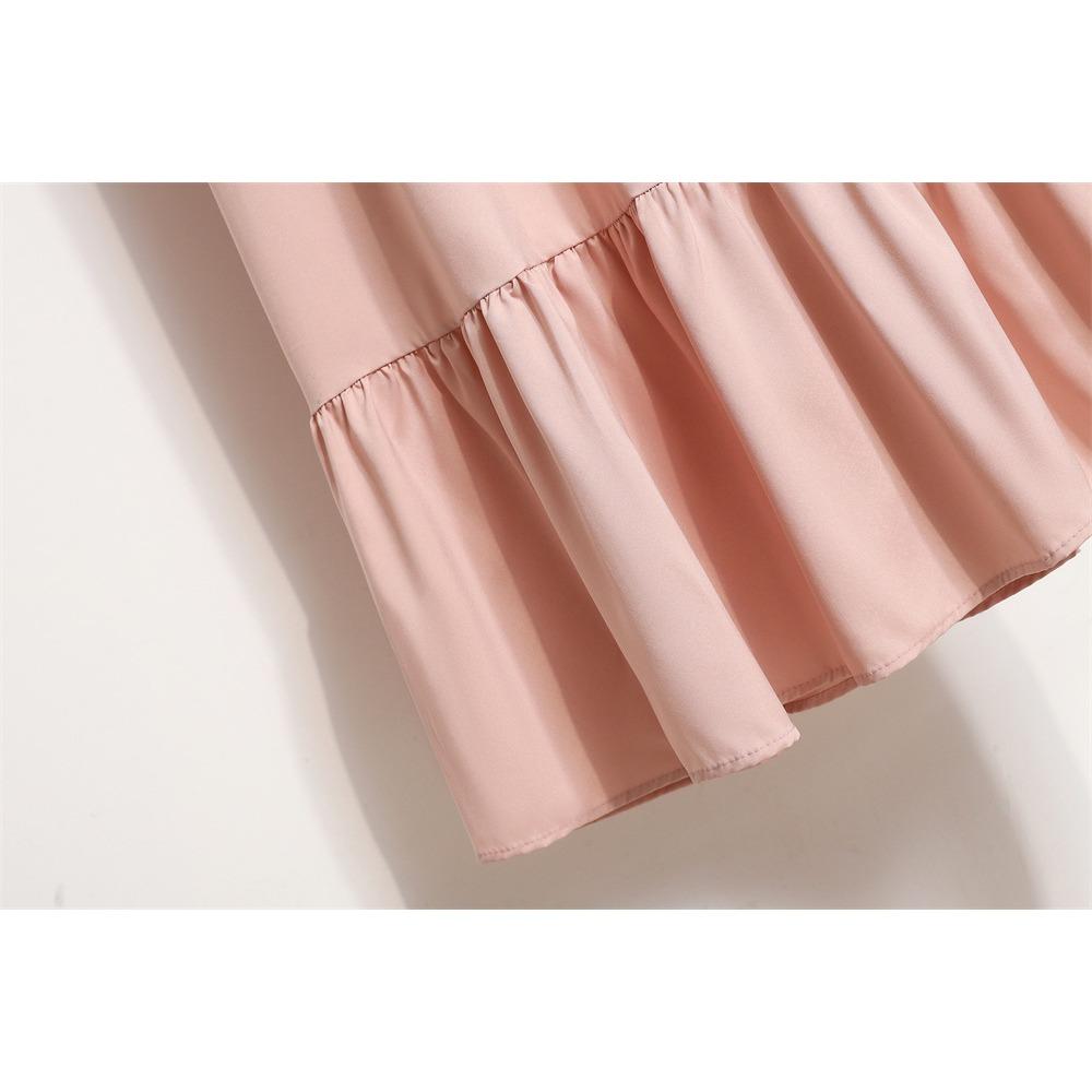 GMXIA Women's Fashion Spring Autumn Solid Color Print Long Sleeve O-Neck High Waist Casual Dresses