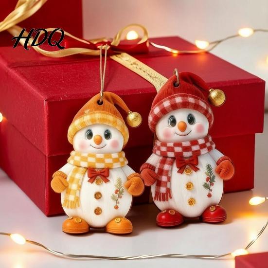 Farmhouse Style Christmas Decor Snowman Wooden Ornaments 2D Flat Vintage Xmas Tree Hanging Hand Painted Holiday Decoration Cute Winter Ornament for