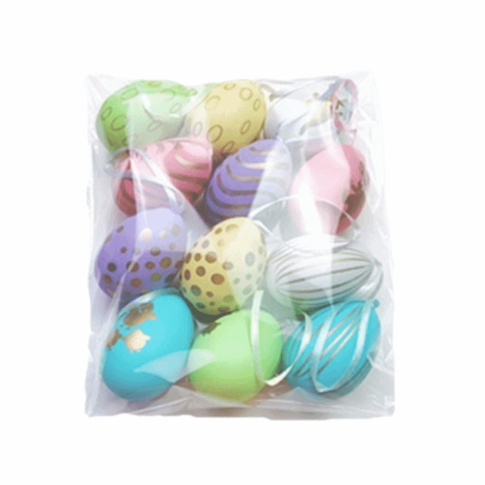 12Pcs/Set DIY Craft Easter Simulation Egg Cartoon Artificial Egg Pendant  Hanging Ornament
