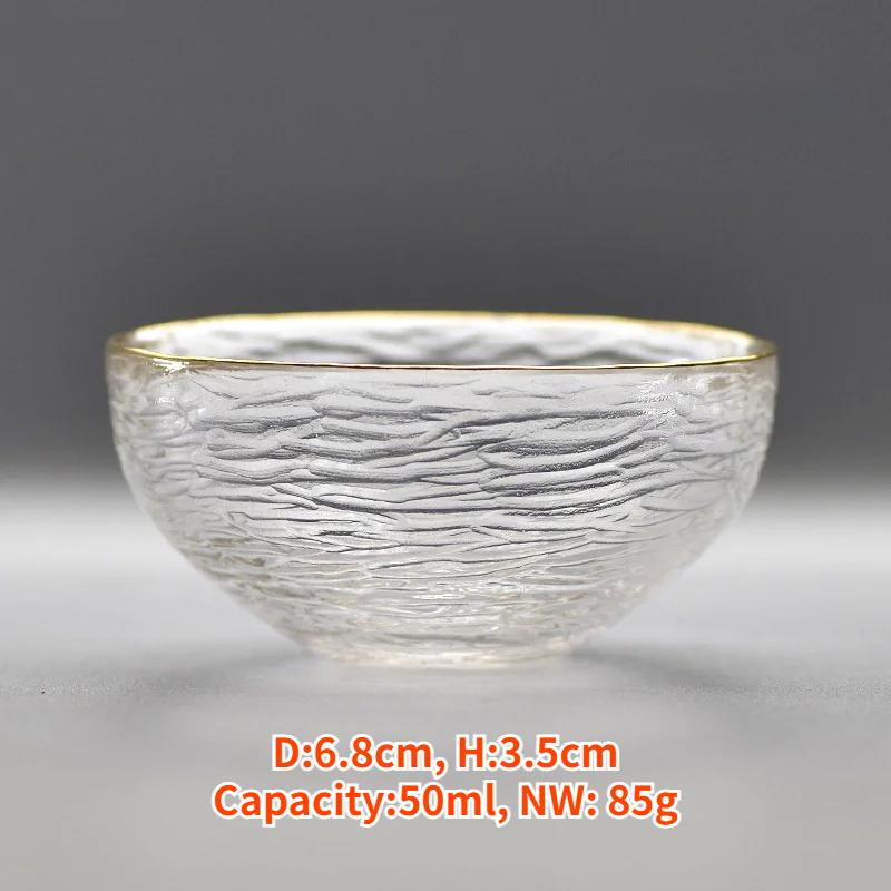 Japanese Glass Tea Cup with Gold Rim, Kung Fu Accessories, Small Teacup, Crystal Teaware Set, Tea Bowl, Cute Cup for Puer Wine