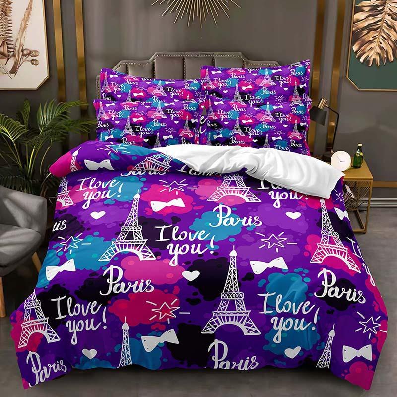 3D Paris Tower Sängkläder Set Romantic Love Down Påslakan DE/AU/EU Full Size Luxury Quilt Cover Dam Romantisk Sängöverdrag