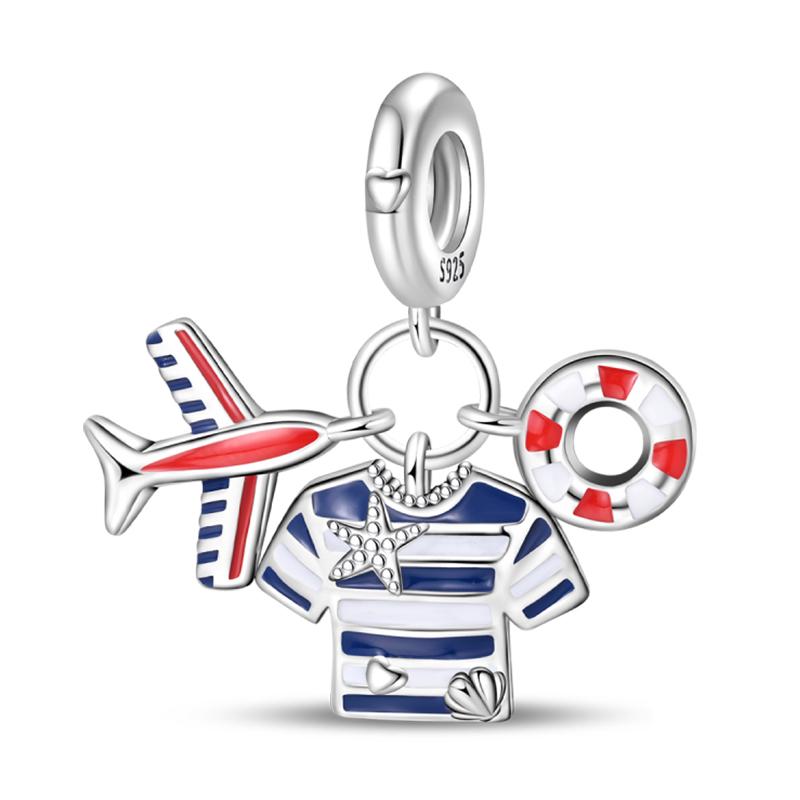 Funny Copper Metal Sail Beach Plane Mojito Sunbathing Holiday Diary Charm Bead Components Bead Components Compatible With Pan Authentic Original