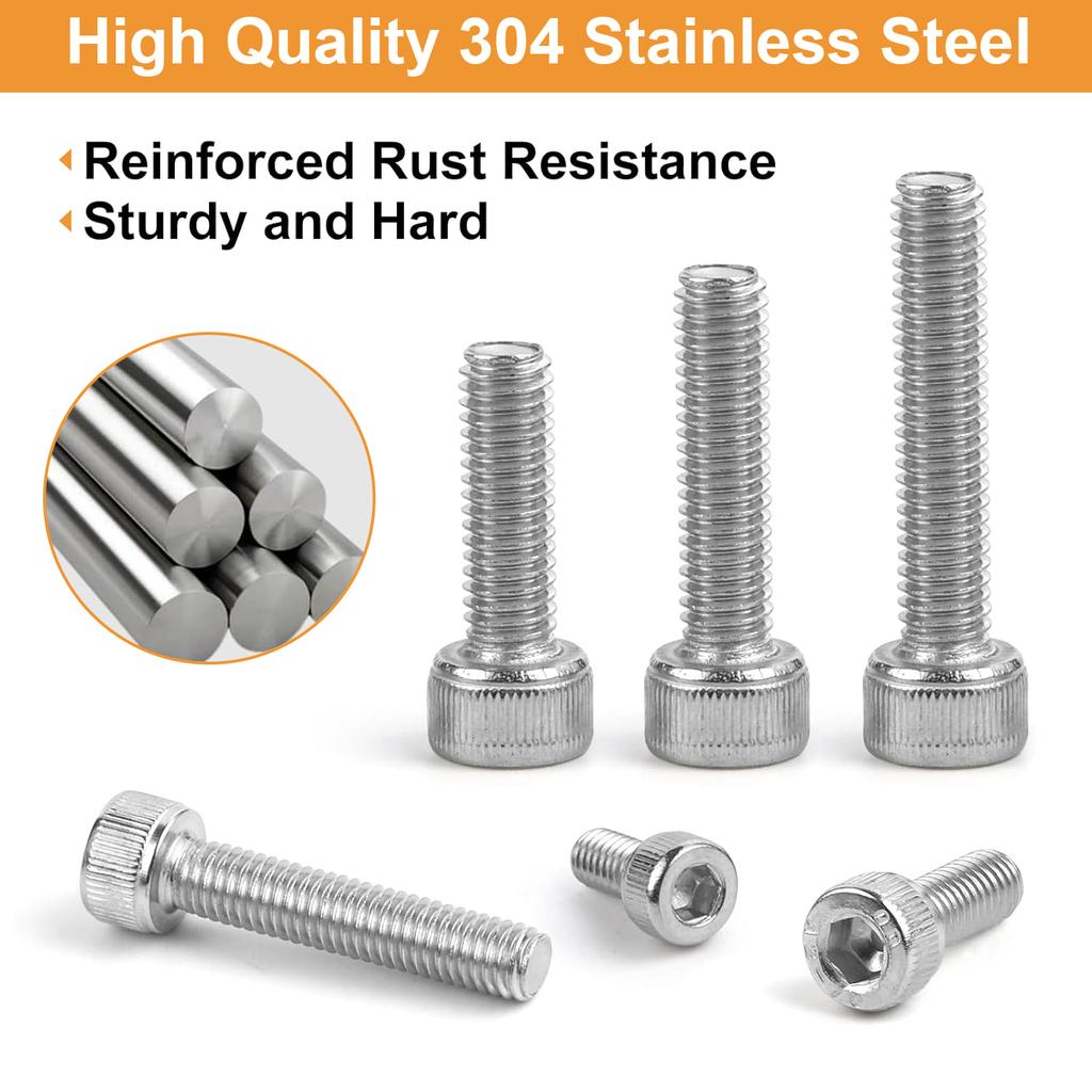 Zestaw 150 szt. śrub i nakrętek z łbem sześciokątnym M4, M4 x 5/8/10/12/18/30mm Zestaw śrub ze stali nierdzewnej, Śruba z łbem kubkowym z kluczem imbusowym