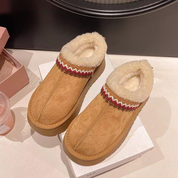 Plush Thick-Soled One-Pedal Half-Slippers For Women'S Winter New Plush Thickened Casual Snow Boots Cotton Slippers For Women